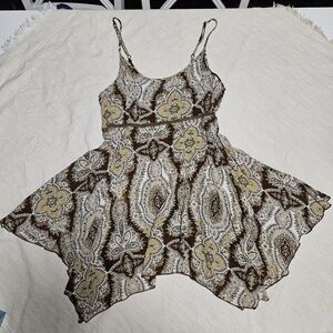 Altar'd State Paisley Brown & Butter Yellow Handkerchief Hem Cami Dress Size S